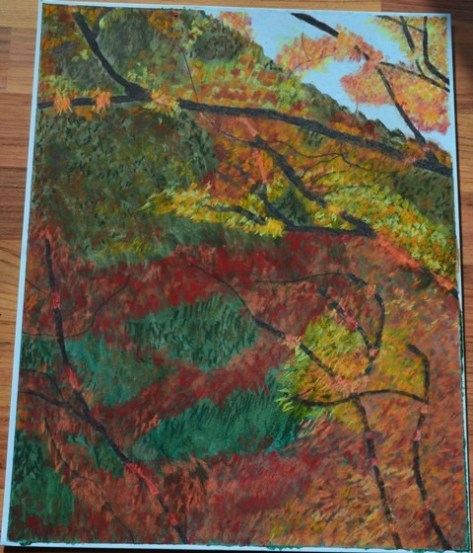 my painting of Bukhansan National park sunny red trees